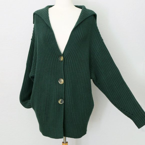 Free People Swim Too Deep Collar Longline Cardi Cardigan Hunter Green $158 XS - Picture 7 of 15